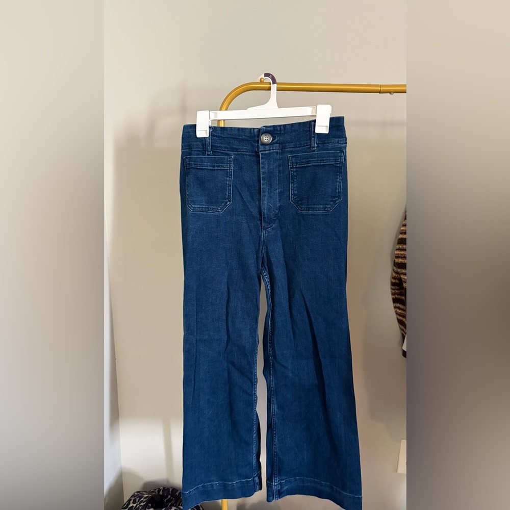 Anthropologie Maeve Dark Blue Denim Jeans with Yellow Accent